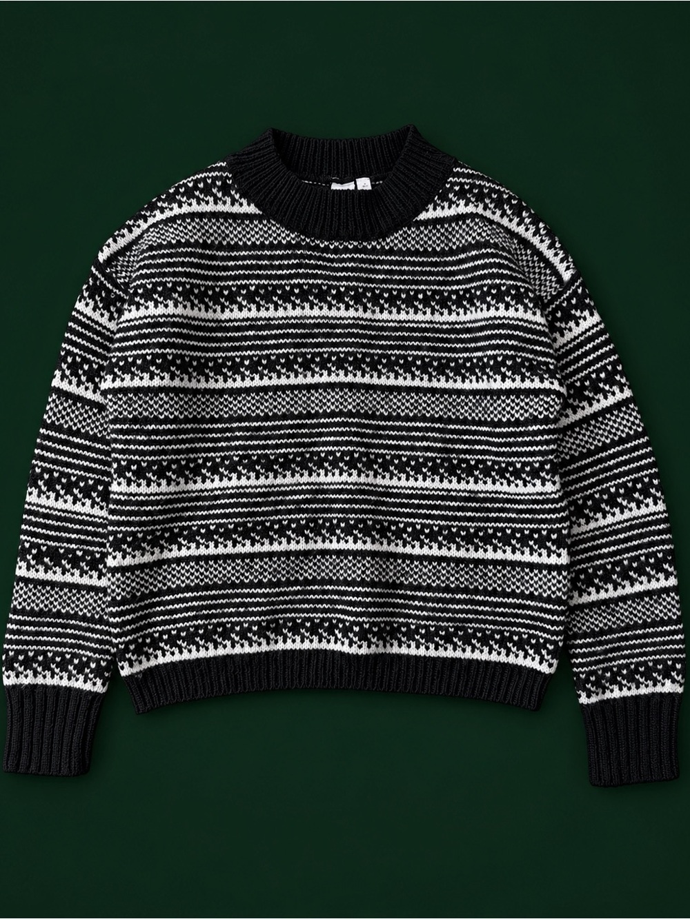 GAP Woman Black Fair Isle Fisherman Crewneck Knit Cozy Sweater MEDIUM Classic